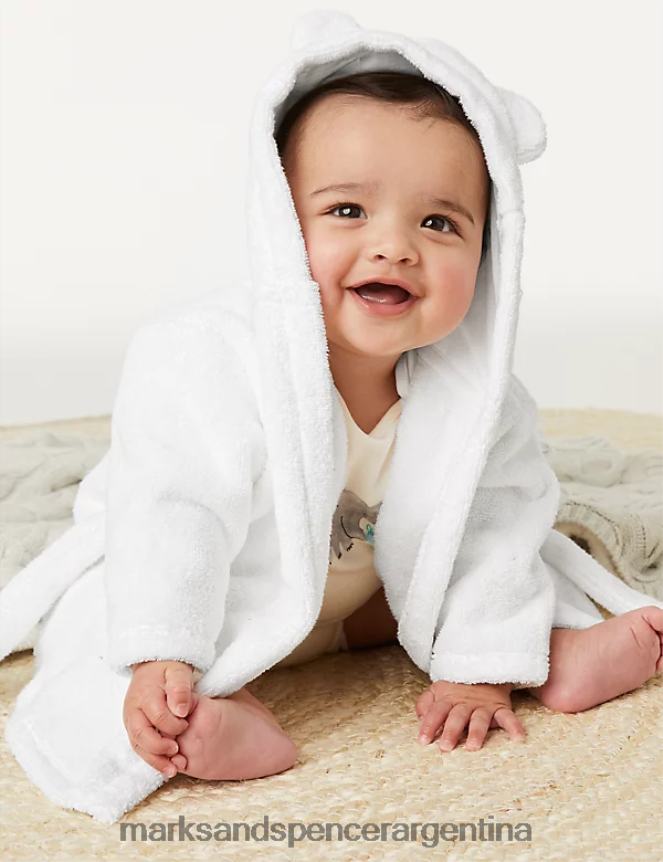 Marks & Spencer bebé bata de baño con capucha de puro algodón accesorios blanco 46VL7796