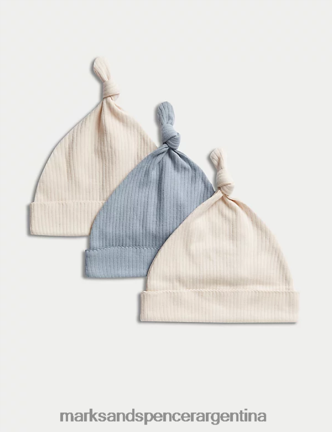 Marks & Spencer bebé Paquete de 3 gorros de puro algodón accesorios mezcla de calicó 46VL7248