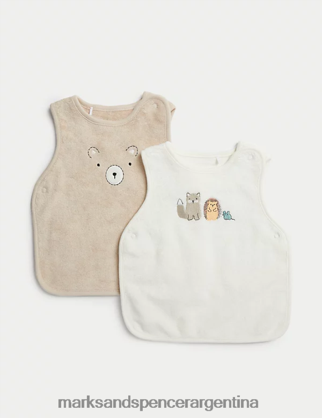Marks & Spencer bebé Paquete de 2 baberos de algodón con diseño de animales ropa mezcla blanca 46VL7350