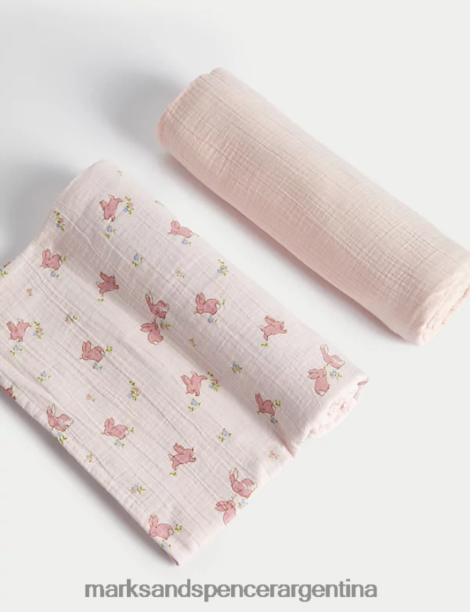 Marks & Spencer bebé Paquete de 2 cuadrados grandes de muselina floral de puro algodón ropa mezcla rosa pálido 46VL7650