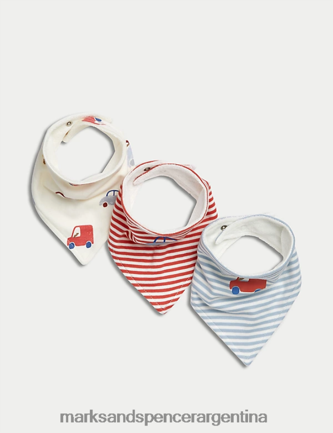 Marks & Spencer bebé Paquete de 3 baberos de algodón a rayas ropa multi 46VL7302