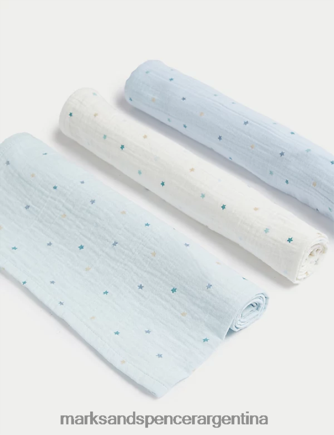 Marks & Spencer bebé Paquete de 3 cuadrados de muselina de estrellas de puro algodón ropa mezcla de agua 46VL7276