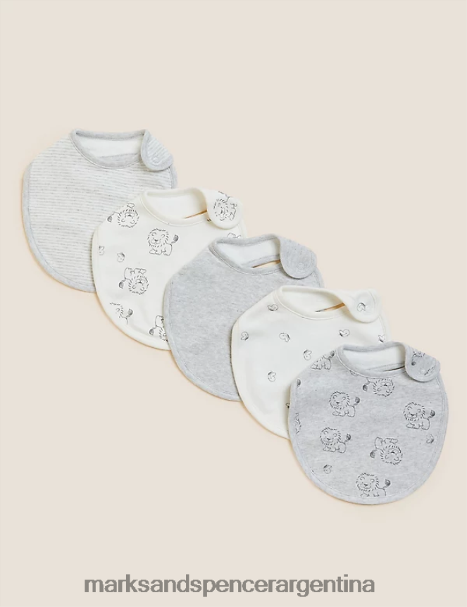 Marks & Spencer bebé Paquete de 5 baberos con estampado rico en algodón ropa gris 46VL7404