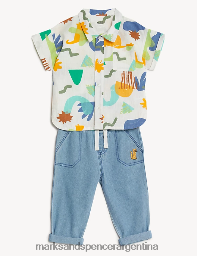 Marks & Spencer bebé Conjunto de 2 piezas con estampado abstracto de puro algodón ropa mezcla de mezclilla 46VL7396