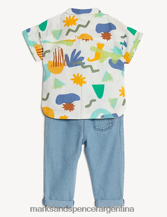 Marks & Spencer bebé Conjunto de 2 piezas con estampado abstracto de puro algodón ropa mezcla de mezclilla 46VL7396