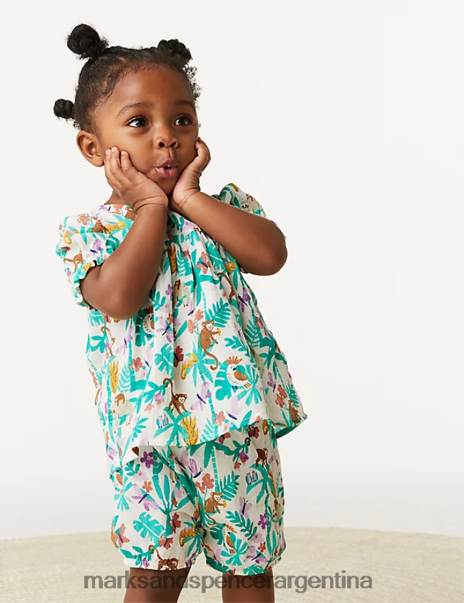 Marks & Spencer bebé Conjunto de 2 piezas con estampado de jungla de puro algodón ropa multi 46VL7716