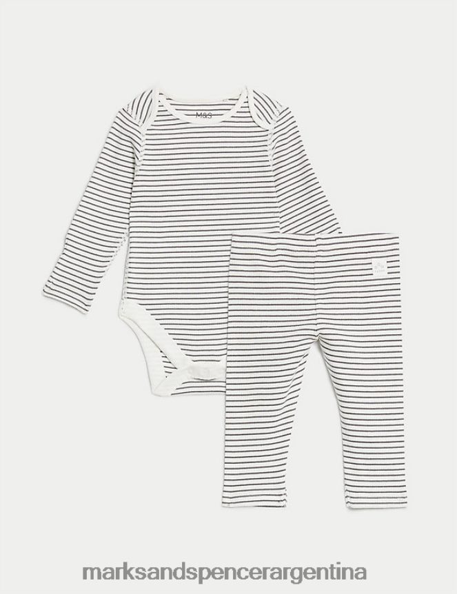 Marks & Spencer bebé Conjunto de 2 piezas de algodón a rayas ropa mezcla blanca 46VL7784