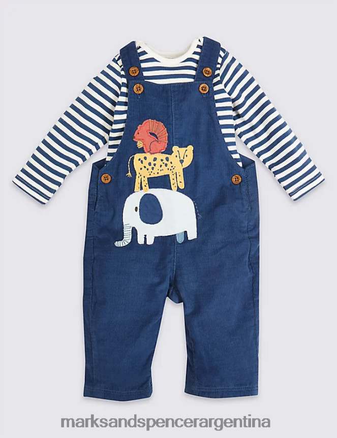 Marks & Spencer bebé Conjunto de 2 piezas de peto de puro algodón ropa mezcla azul 46VL7602