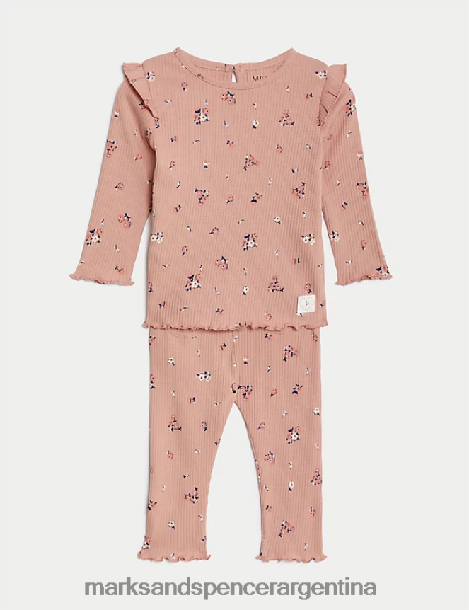Marks & Spencer bebé Conjunto de 2 piezas de top y braguita floral de puro algodón ropa rosa 46VL7662