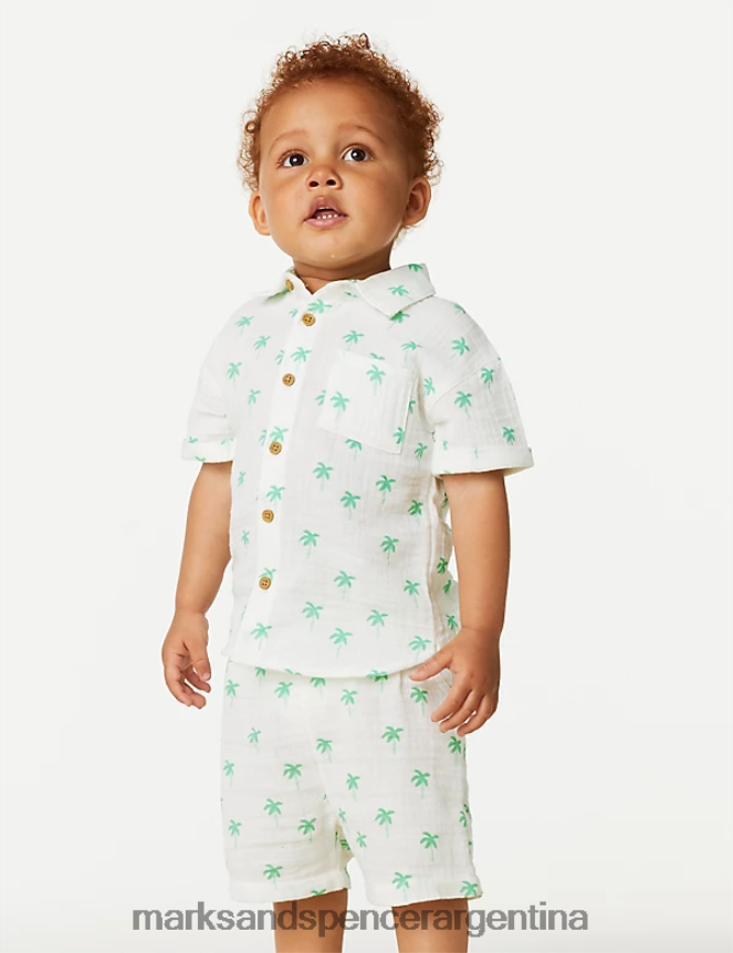 Marks & Spencer bebé Conjunto de camisa y shorts de palmeras de puro algodón ropa mezcla blanca 46VL7558