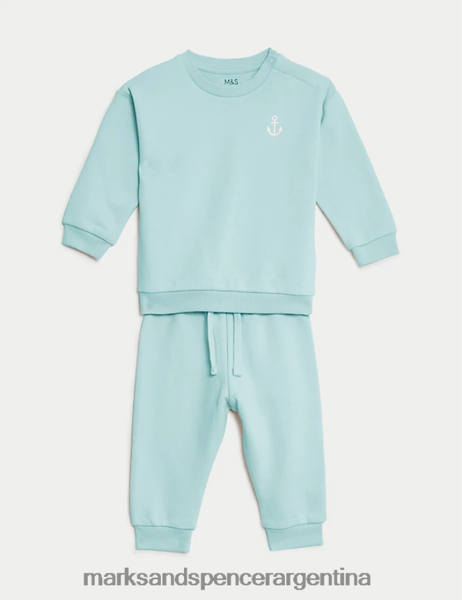 Marks & Spencer bebé Conjunto de suéter y jogging rico en algodón de 2 piezas ropa verde azulado claro 46VL7288