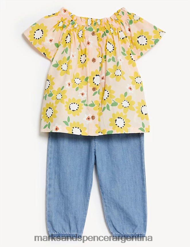 Marks & Spencer bebé Conjunto floral de 2 piezas de puro algodón ropa durazno 46VL7754
