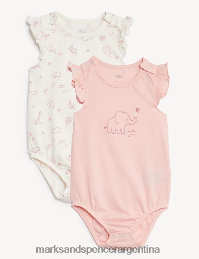 Marks & Spencer bebé Pack de 2 peleles con estampado de animales en puro algodón ropa mezcla rosa 46VL7762