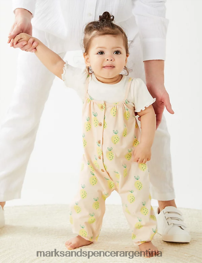 Marks & Spencer bebé Traje de 2 piezas con estampado de limón rico en algodón ropa durazno claro 46VL7766
