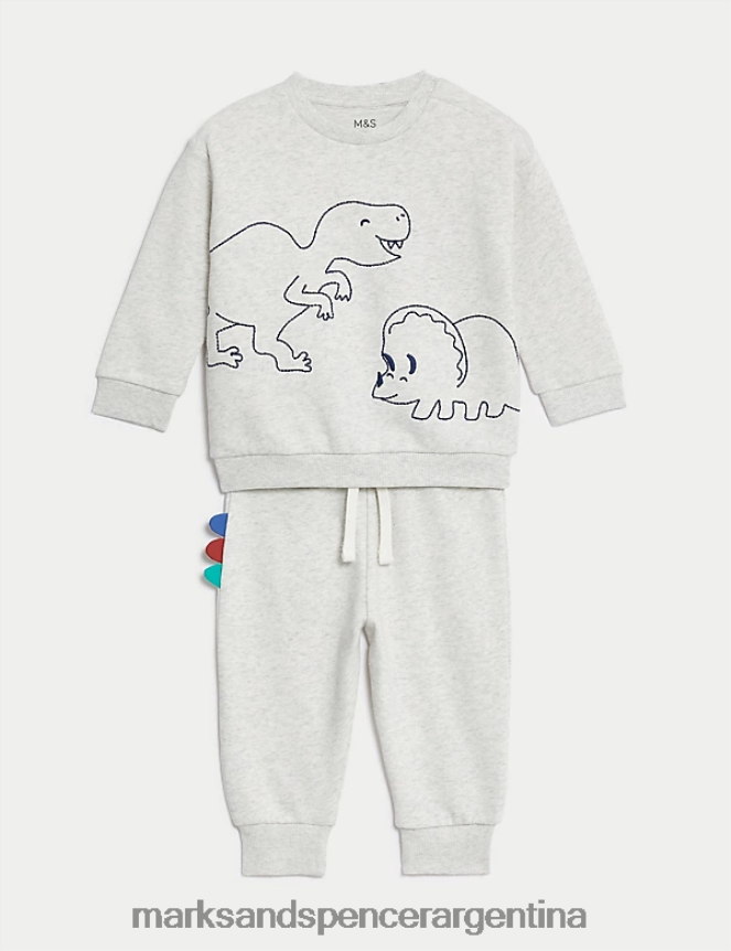 Marks & Spencer bebé Traje de dinosaurio rico en algodón de 2 piezas ropa marga gris 46VL7274