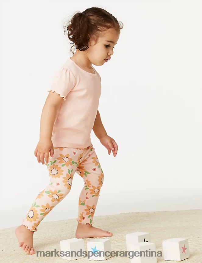 Marks & Spencer bebé Traje de girasol rico en algodón de 2 piezas ropa mezcla de durazno 46VL7726