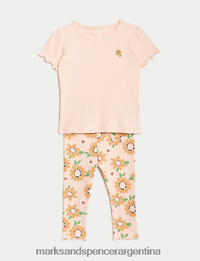 Marks & Spencer bebé Traje de girasol rico en algodón de 2 piezas ropa mezcla de durazno 46VL7726