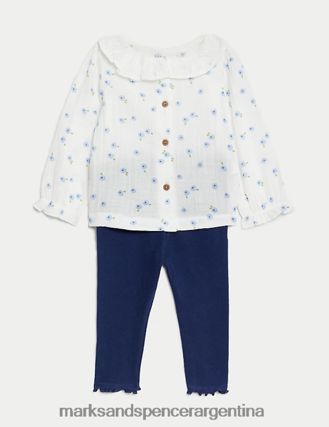 Marks & Spencer bebé Traje floral rico en algodón de 2 piezas ropa mezcla azul 46VL7642