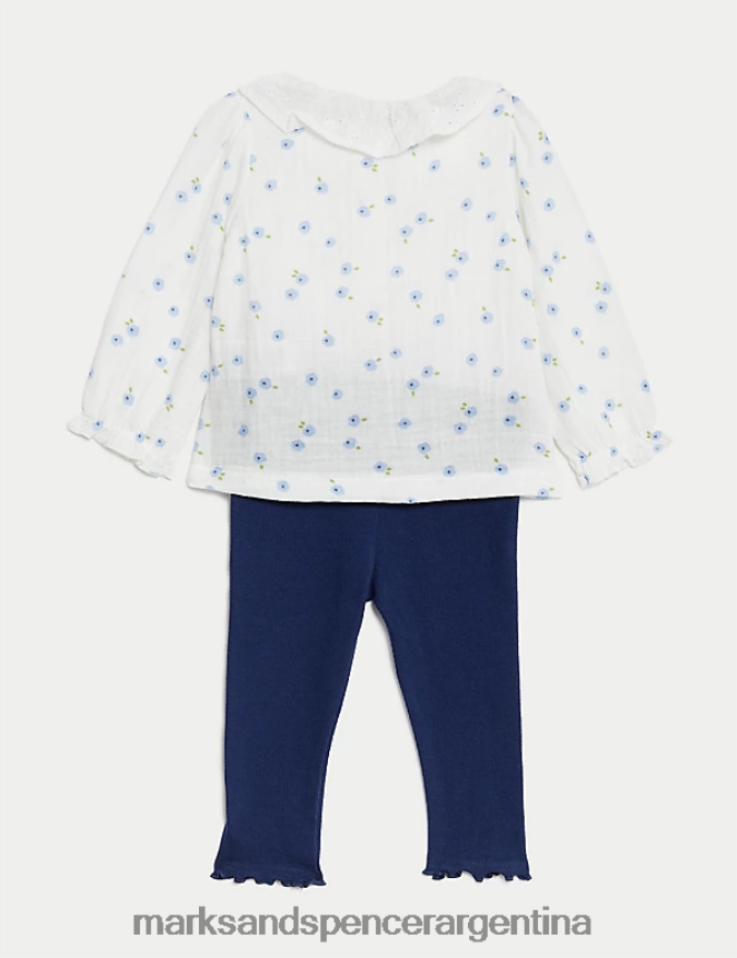 Marks & Spencer bebé Traje floral rico en algodón de 2 piezas ropa mezcla azul 46VL7642