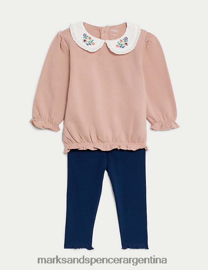 Marks & Spencer bebé Traje floral rico en algodón de 2 piezas ropa mezcla rosa 46VL7624