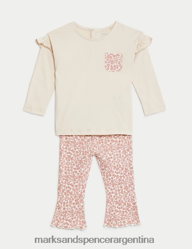 Marks & Spencer bebé Traje floral rico en algodón de 2 piezas ropa mezcla rosa 46VL7658