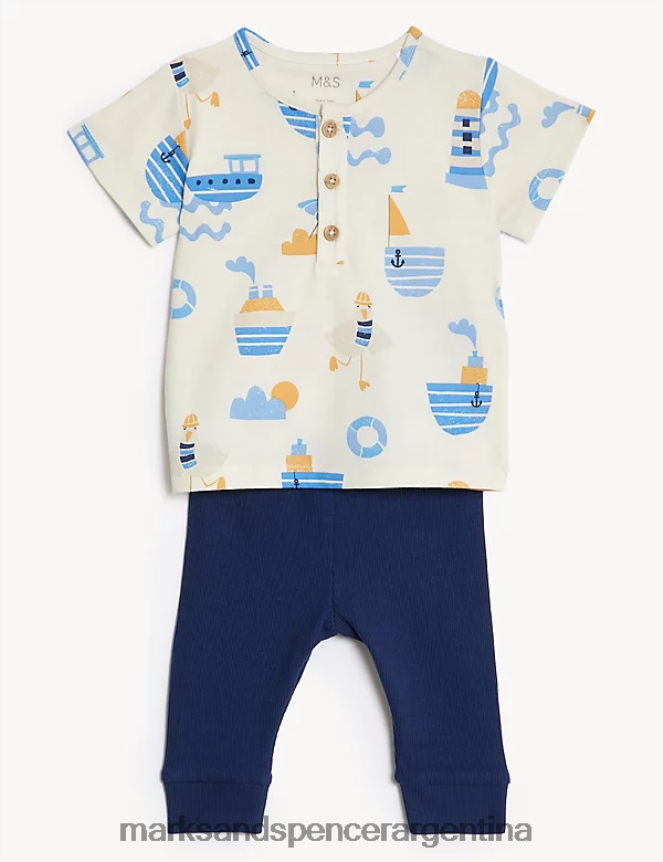 Marks & Spencer bebé conjunto de algodón con estampado de gaviotas ropa mezcla azul marino 46VL7444
