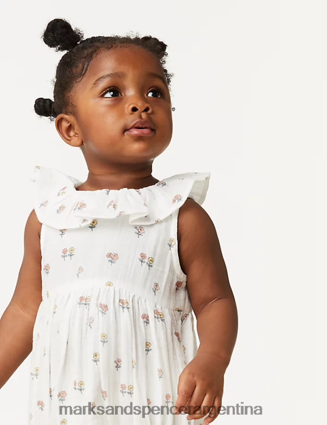 Marks & Spencer bebé mameluco floral de puro algodón ropa mezcla de crema 46VL7722