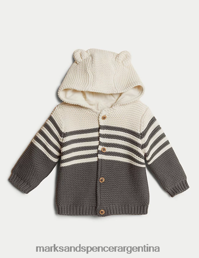 Marks & Spencer bebé Cárdigan de punto de puro algodón con rayas gruesas ropa mezcla de carbón 46VL7286