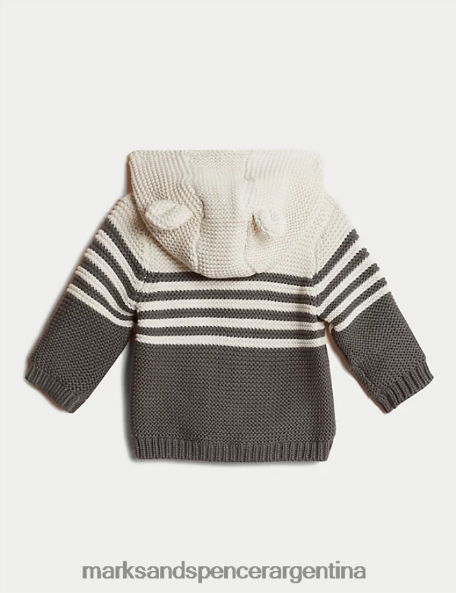 Marks & Spencer bebé Cárdigan de punto de puro algodón con rayas gruesas ropa mezcla de carbón 46VL7286