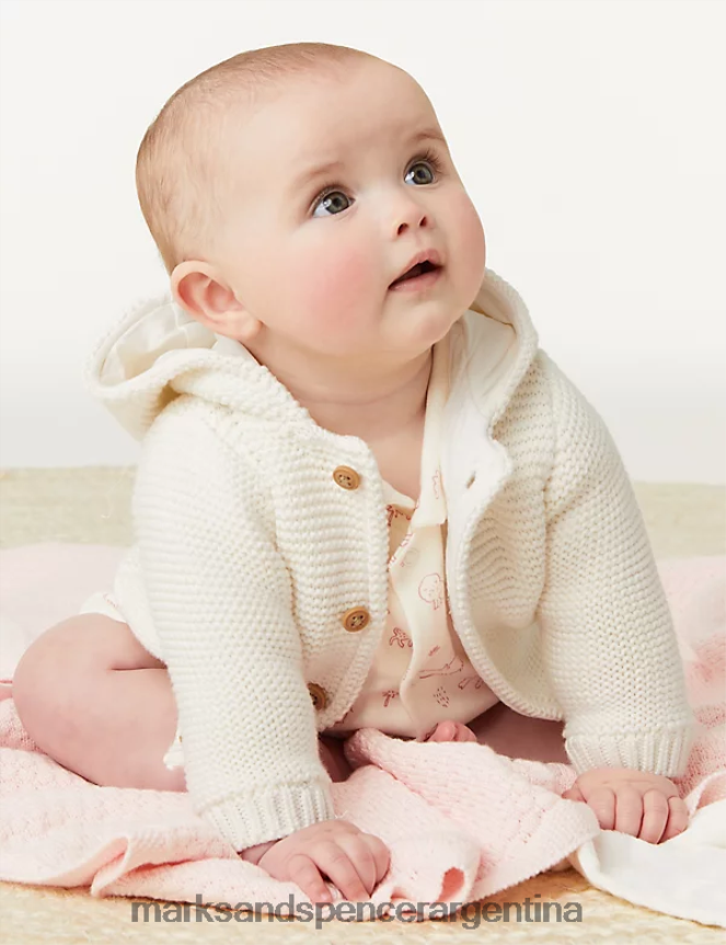 Marks & Spencer bebé cárdigan de punto grueso de puro algodón ropa Marfil 46VL7338