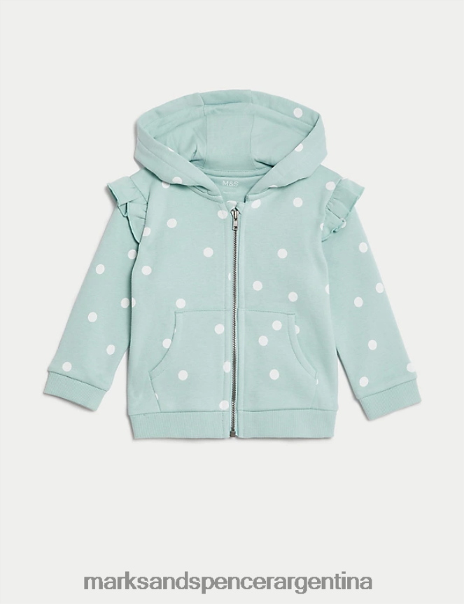 Marks & Spencer bebé sudadera con capucha y cremallera con puntos ricos en algodón ropa mezcla verde azulado 46VL7696