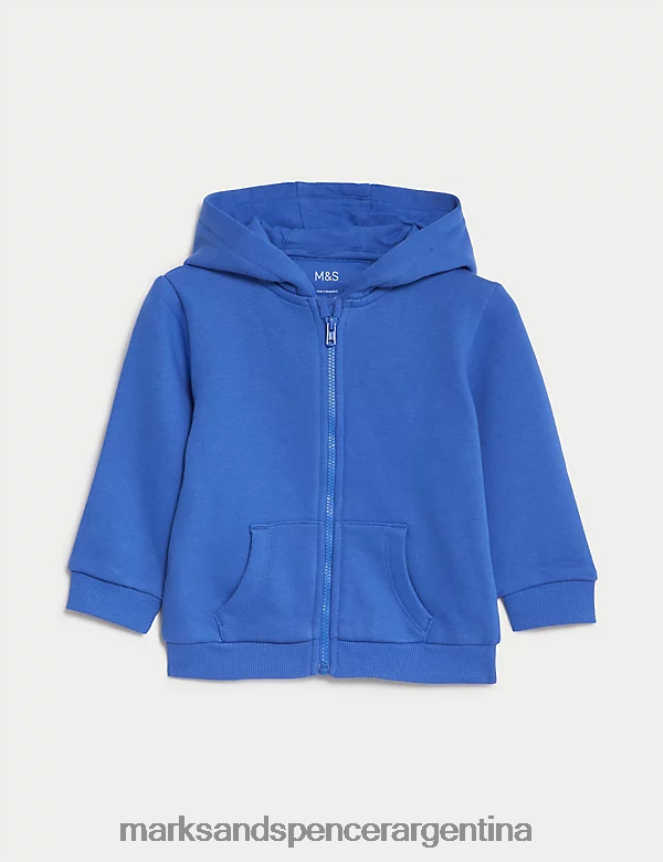 Marks & Spencer bebé sudadera con capucha y cremallera rica en algodón ropa azul brillante 46VL7368