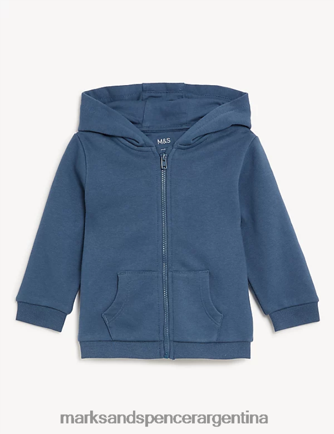 Marks & Spencer bebé sudadera con capucha y cremallera rica en algodón ropa azul oscuro 46VL7486