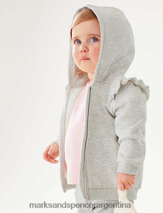 Marks & Spencer bebé sudadera con capucha y volantes en algodón ropa marga gris 46VL7704