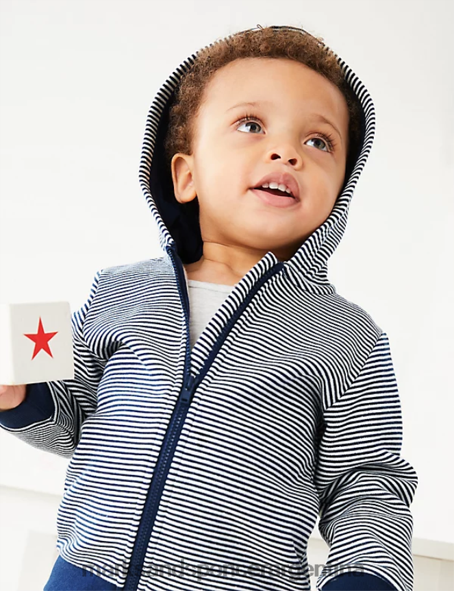 Marks & Spencer bebé sudadera con cremallera y rayas ricas en algodón ropa mezcla de índigo 46VL7306