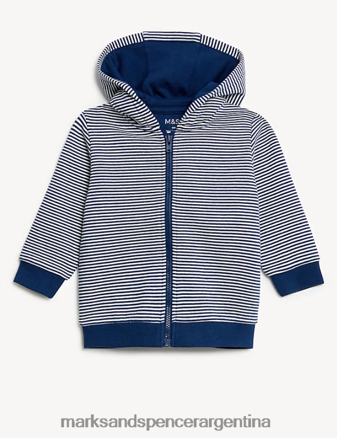 Marks & Spencer bebé sudadera con cremallera y rayas ricas en algodón ropa mezcla de índigo 46VL7306