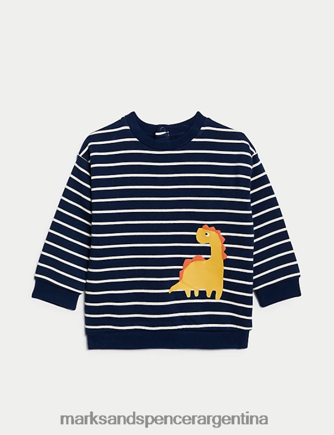 Marks & Spencer bebé sudadera con dinosaurio a rayas rica en algodón ropa mezcla de índigo 46VL7342