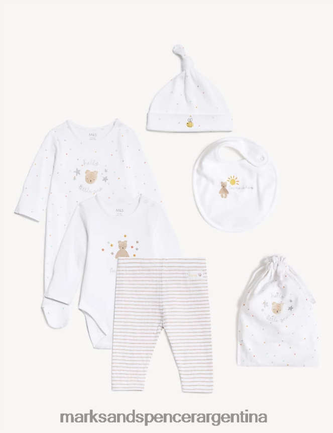 Marks & Spencer bebé Juego de iniciación de animales de algodón puro de 6 piezas ropa mezcla de marfil 46VL7460