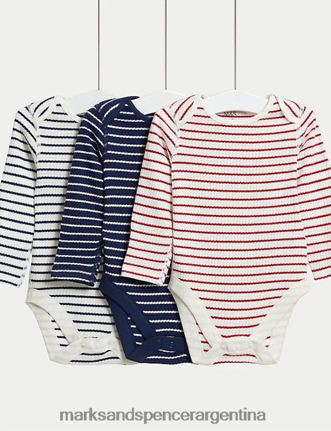 Marks & Spencer bebé Pack de 3 bodis a rayas de puro algodón ropa mezcla de índigo 46VL7298