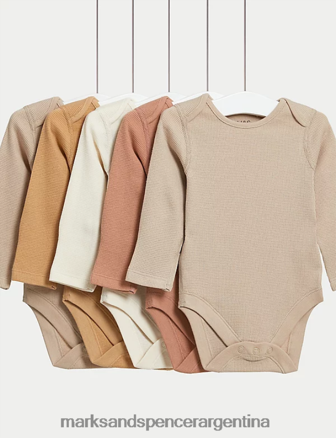 Marks & Spencer bebé Paquete de 5 bodis de puro algodón ropa mezcla de camello 46VL7420