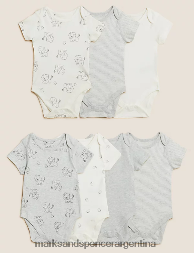Marks & Spencer bebé Paquete de 7 bodis de león de puro algodón ropa mezcla gris 46VL7470