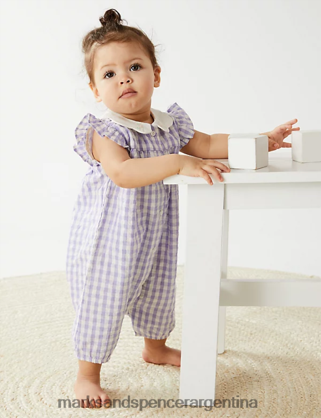 Marks & Spencer bebé mameluco de algodón puro a cuadros ropa lila 46VL7682
