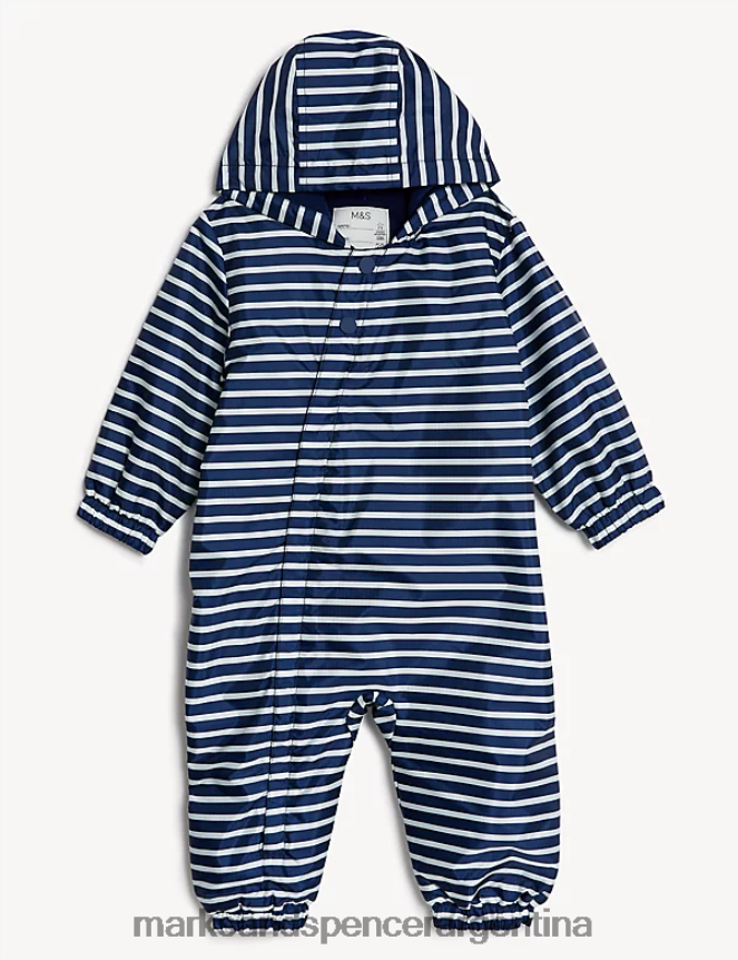 Marks & Spencer bebé traje de charco a rayas con capucha ropa mezcla azul marino 46VL7418