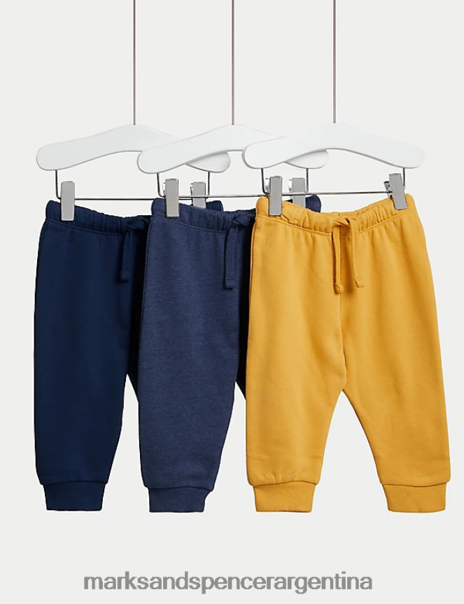 Marks & Spencer bebé Pack de 3 joggers con tejido rico en algodón ropa mezcla amarilla 46VL7552