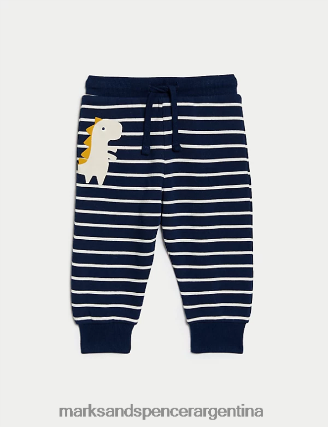Marks & Spencer bebé joggers de dinosaurio a rayas con alto contenido de algodón ropa mezcla azul marino 46VL7252