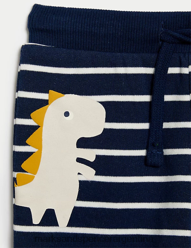 Marks & Spencer bebé joggers de dinosaurio a rayas con alto contenido de algodón ropa mezcla azul marino 46VL7252