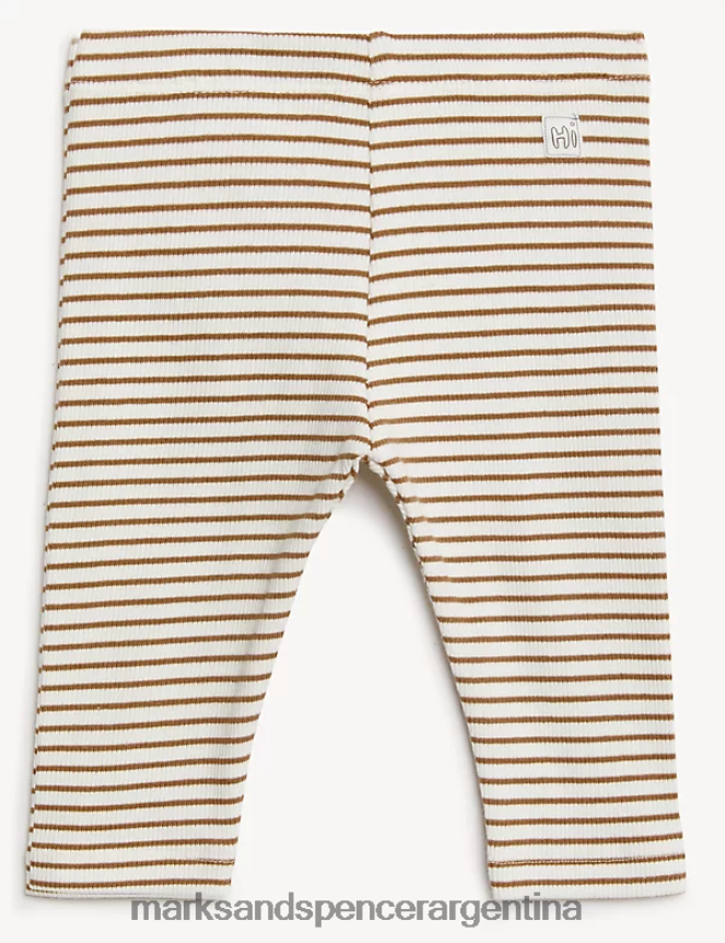 Marks & Spencer bebé leggings de algodón a rayas ropa mezcla de moca 46VL7488