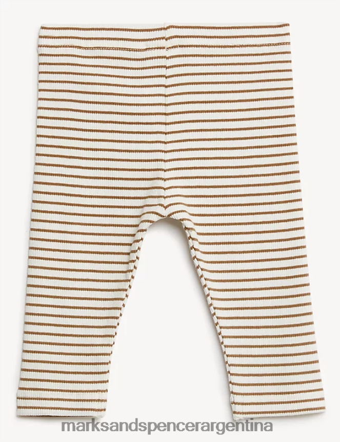 Marks & Spencer bebé leggings de algodón a rayas ropa mezcla de moca 46VL7488