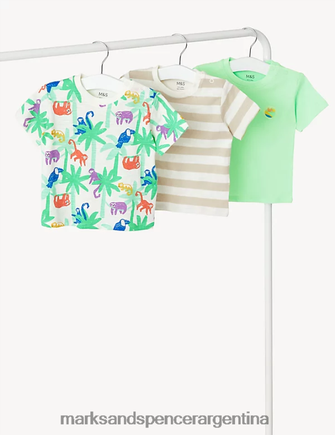 Marks & Spencer bebé Pack de 3 camisetas con estampado de palmeras en puro algodón ropa azul brillante 46VL7536