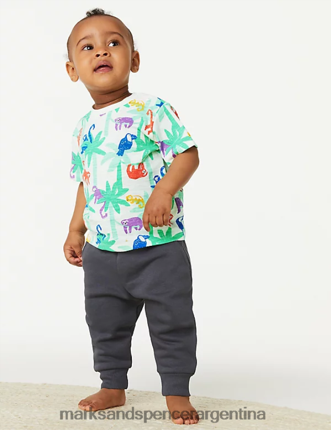 Marks & Spencer bebé Pack de 3 camisetas con estampado de palmeras en puro algodón ropa azul brillante 46VL7536